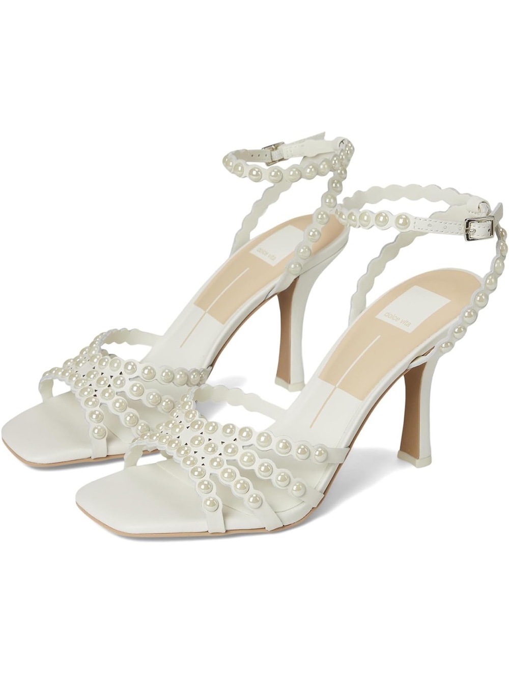Dolce Vita Pearl-Embellished White Strappy Heels (nwob)
